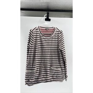 T by Talbots Women's L Pink Black Stripe XL Pullover Zip pocket